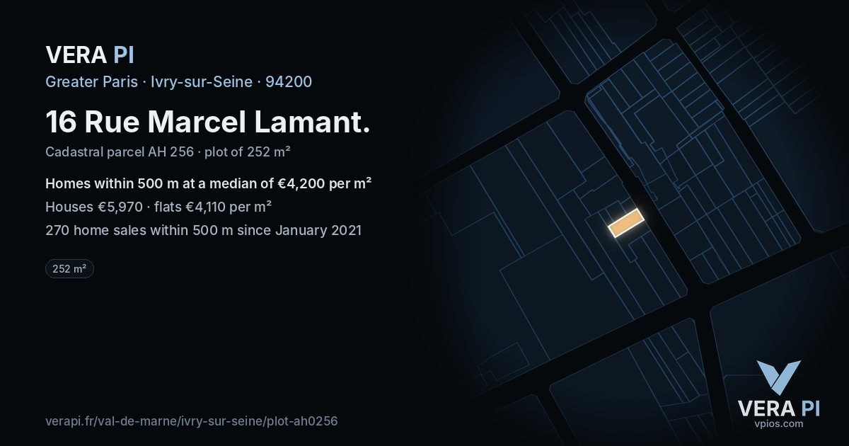 16 Rue Marcel Lamant, Ivry-sur-Seine at night – the plot lit, the parcels around coloured by the prices near them