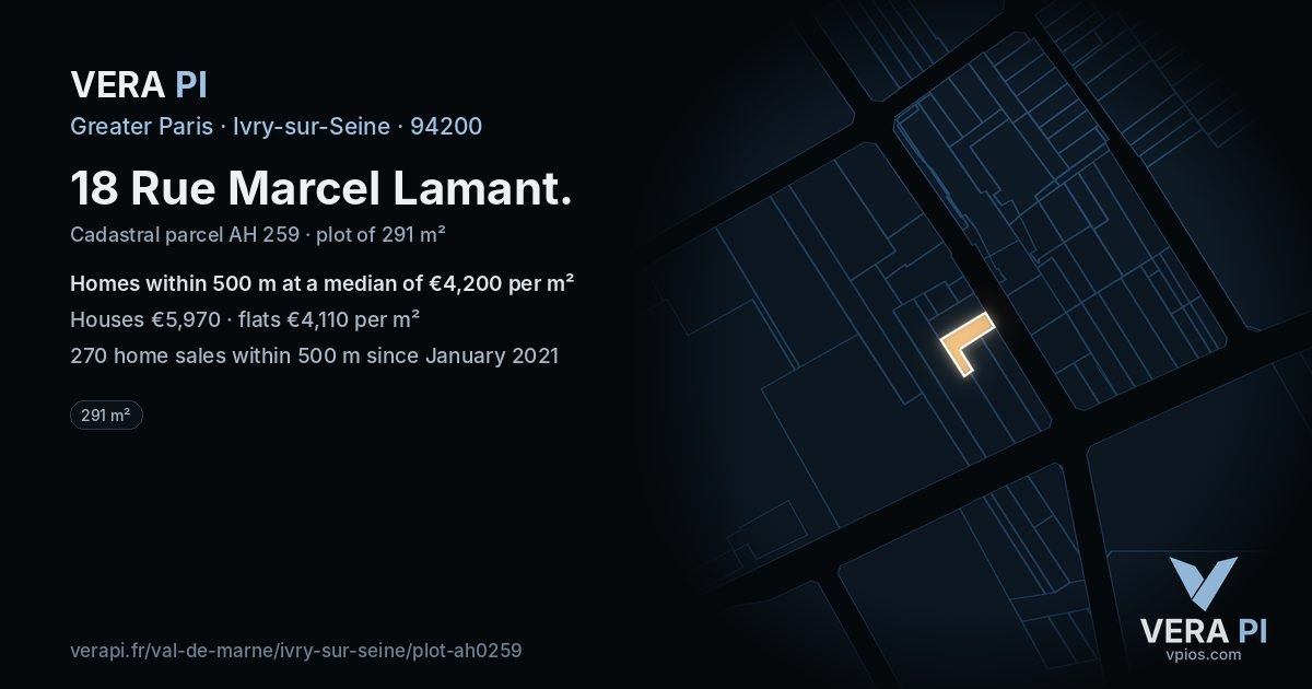 18 Rue Marcel Lamant, Ivry-sur-Seine at night – the plot lit, the parcels around coloured by the prices near them