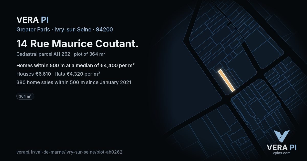 14 Rue Maurice Coutant, Ivry-sur-Seine at night – the plot lit, the parcels around coloured by the prices near them