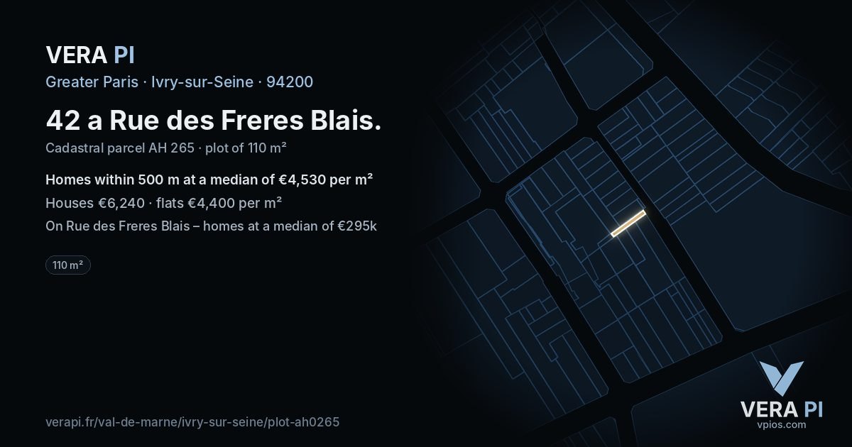 42 a Rue des Freres Blais, Ivry-sur-Seine at night – the plot lit, the parcels around coloured by the prices near them