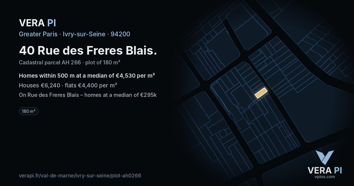 40 Rue des Freres Blais, Ivry-sur-Seine at night – the plot lit, the parcels around coloured by the prices near them