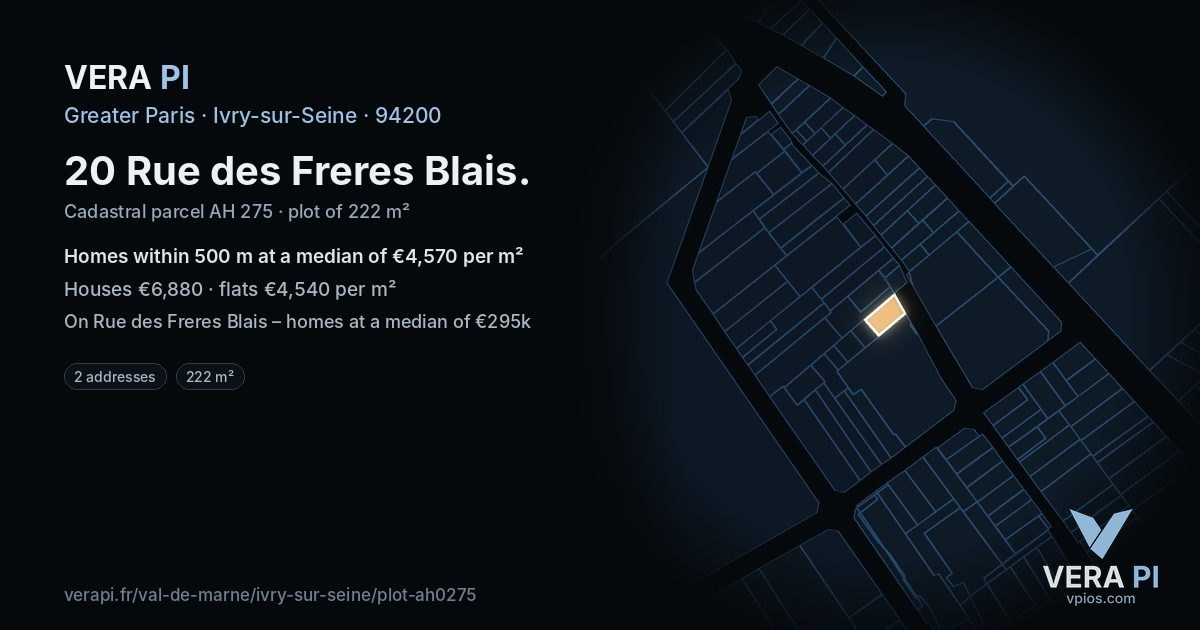 20 Rue des Freres Blais, Ivry-sur-Seine at night – the plot lit, the parcels around coloured by the prices near them