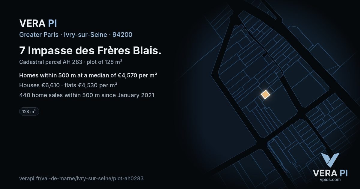 7 Impasse des Frères Blais, Ivry-sur-Seine at night – the plot lit, the parcels around coloured by the prices near them