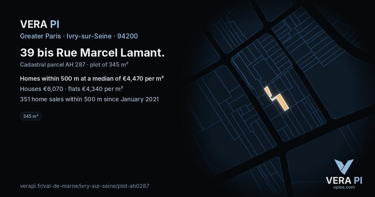 39 bis Rue Marcel Lamant, Ivry-sur-Seine at night – the plot lit, the parcels around coloured by the prices near them