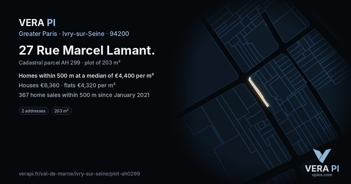 27 Rue Marcel Lamant, Ivry-sur-Seine at night – the plot lit, the parcels around coloured by the prices near them