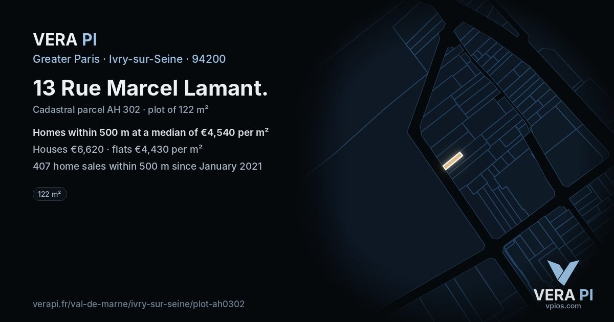 13 Rue Marcel Lamant, Ivry-sur-Seine at night – the plot lit, the parcels around coloured by the prices near them