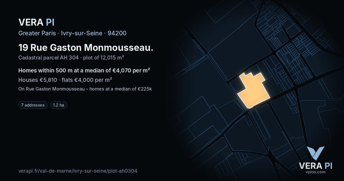 19 Rue Gaston Monmousseau, Ivry-sur-Seine at night – the plot lit, the parcels around coloured by the prices near them