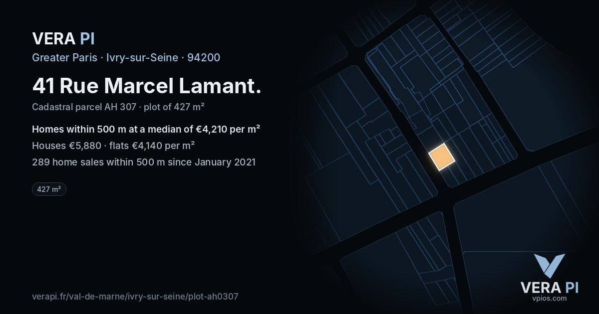 41 Rue Marcel Lamant, Ivry-sur-Seine at night – the plot lit, the parcels around coloured by the prices near them