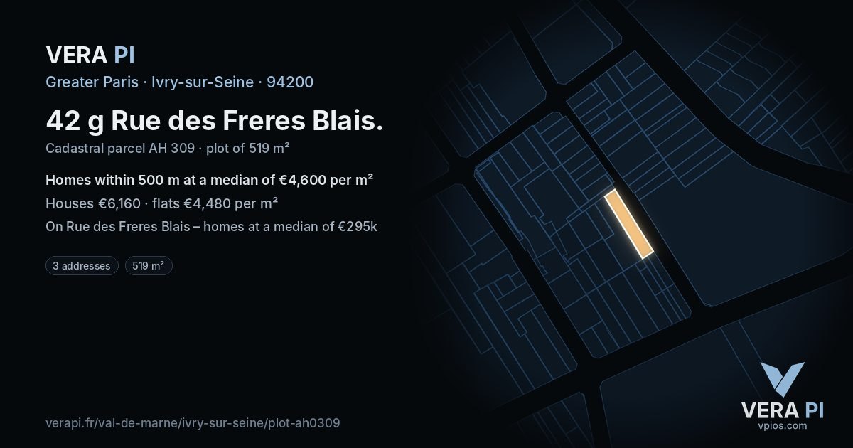 42 g Rue des Freres Blais, Ivry-sur-Seine at night – the plot lit, the parcels around coloured by the prices near them