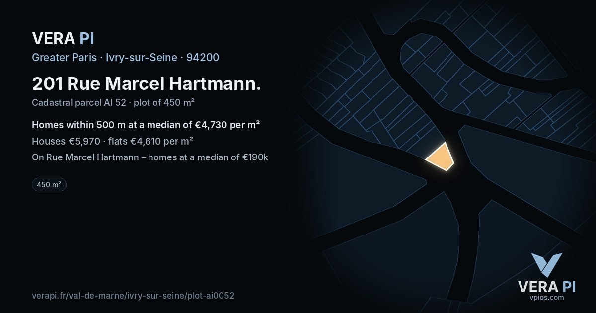 201 Rue Marcel Hartmann, Ivry-sur-Seine at night – the plot lit, the parcels around coloured by the prices near them