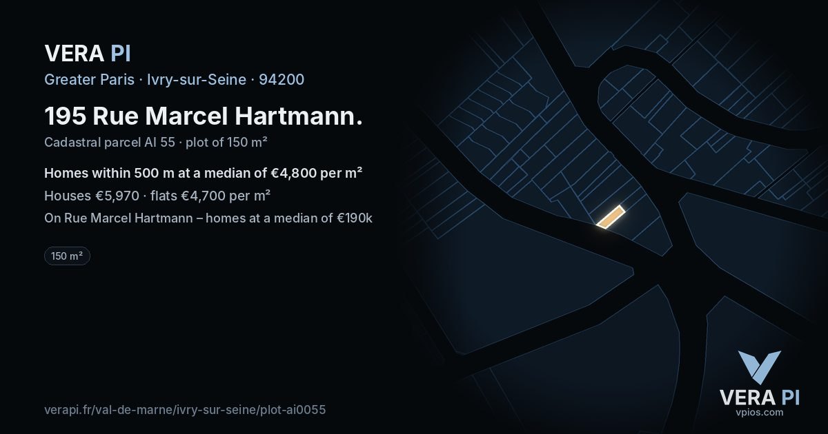 195 Rue Marcel Hartmann, Ivry-sur-Seine at night – the plot lit, the parcels around coloured by the prices near them