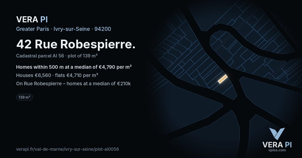 42 Rue Robespierre, Ivry-sur-Seine at night – the plot lit, the parcels around coloured by the prices near them