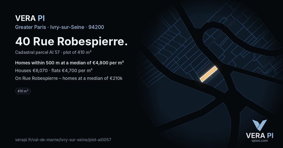 40 Rue Robespierre, Ivry-sur-Seine at night – the plot lit, the parcels around coloured by the prices near them