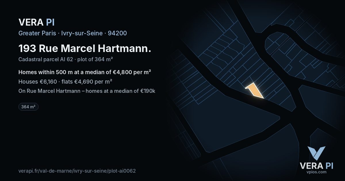 193 Rue Marcel Hartmann, Ivry-sur-Seine at night – the plot lit, the parcels around coloured by the prices near them
