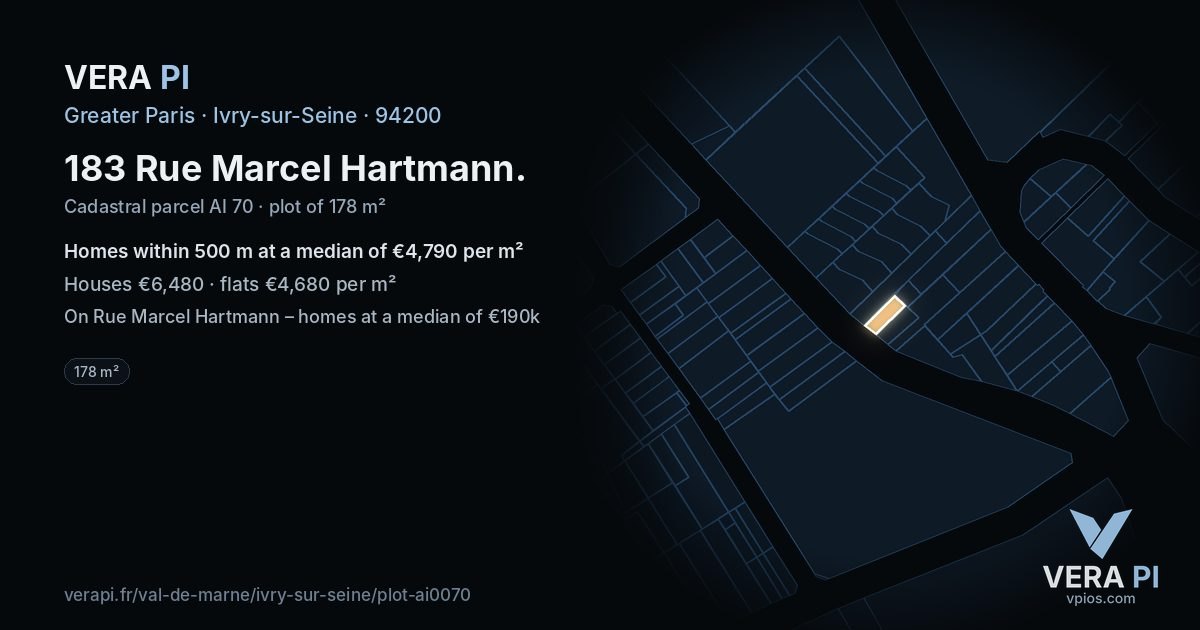 183 Rue Marcel Hartmann, Ivry-sur-Seine at night – the plot lit, the parcels around coloured by the prices near them
