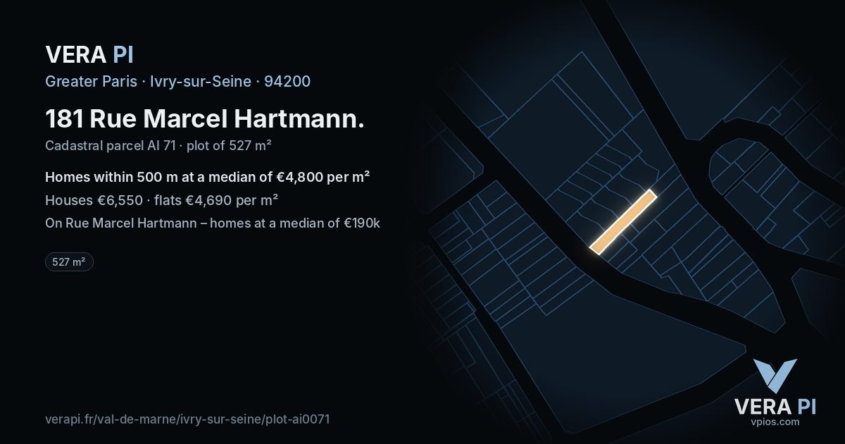 181 Rue Marcel Hartmann, Ivry-sur-Seine at night – the plot lit, the parcels around coloured by the prices near them