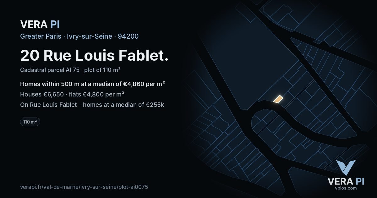 20 Rue Louis Fablet, Ivry-sur-Seine at night – the plot lit, the parcels around coloured by the prices near them