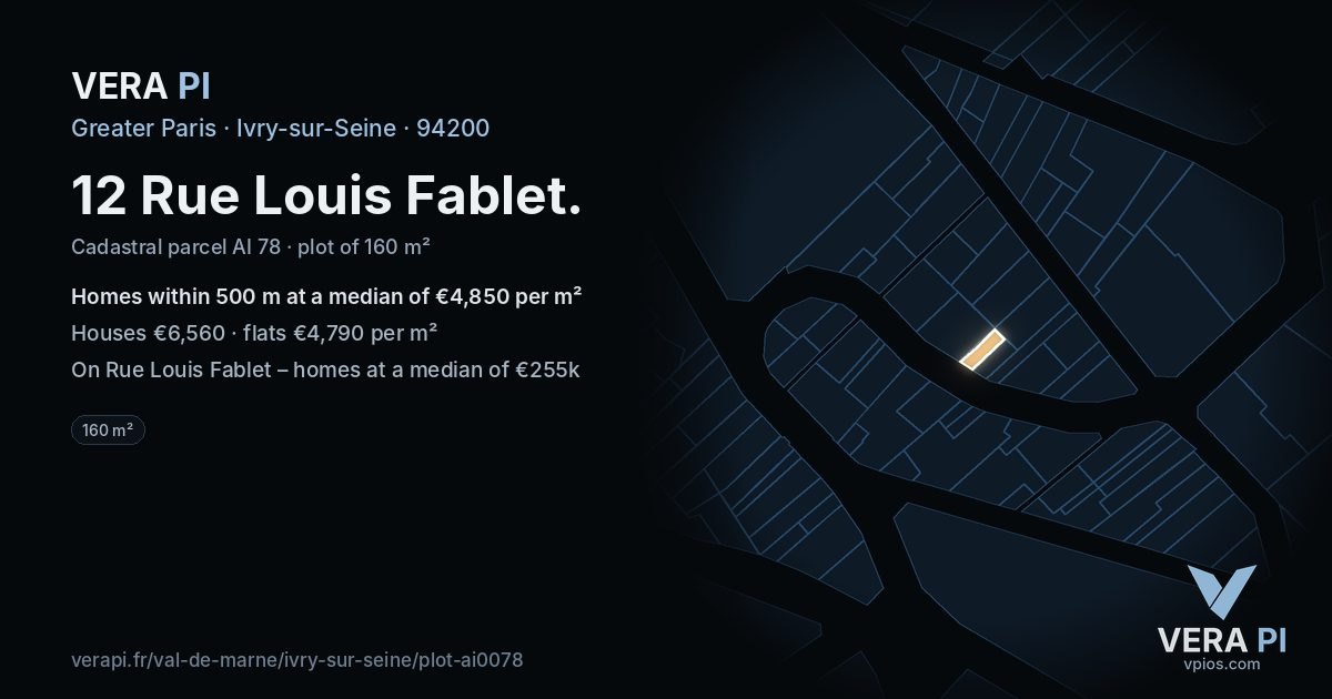 12 Rue Louis Fablet, Ivry-sur-Seine at night – the plot lit, the parcels around coloured by the prices near them