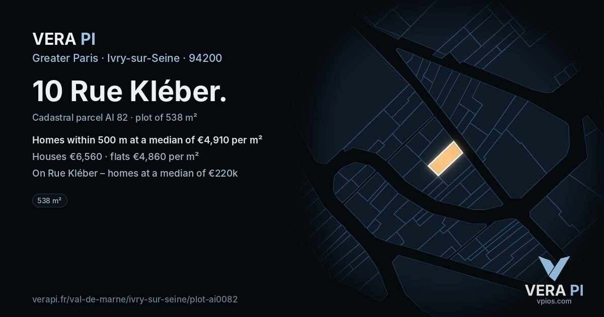10 Rue Kléber, Ivry-sur-Seine at night – the plot lit, the parcels around coloured by the prices near them