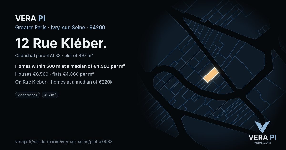 12 Rue Kléber, Ivry-sur-Seine at night – the plot lit, the parcels around coloured by the prices near them