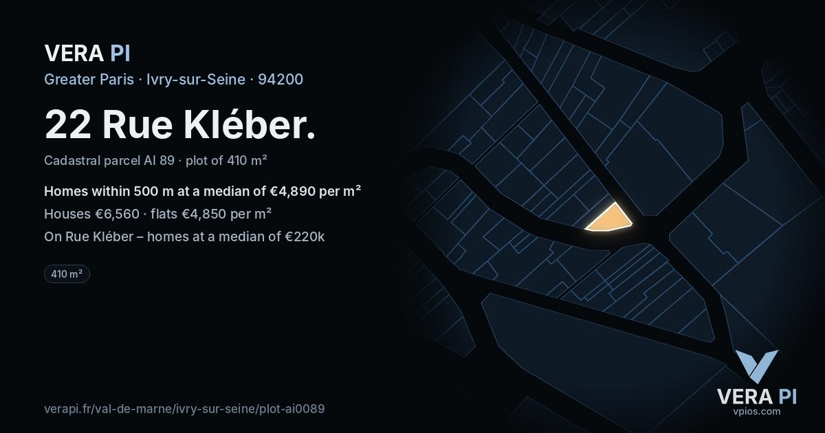 22 Rue Kléber, Ivry-sur-Seine at night – the plot lit, the parcels around coloured by the prices near them