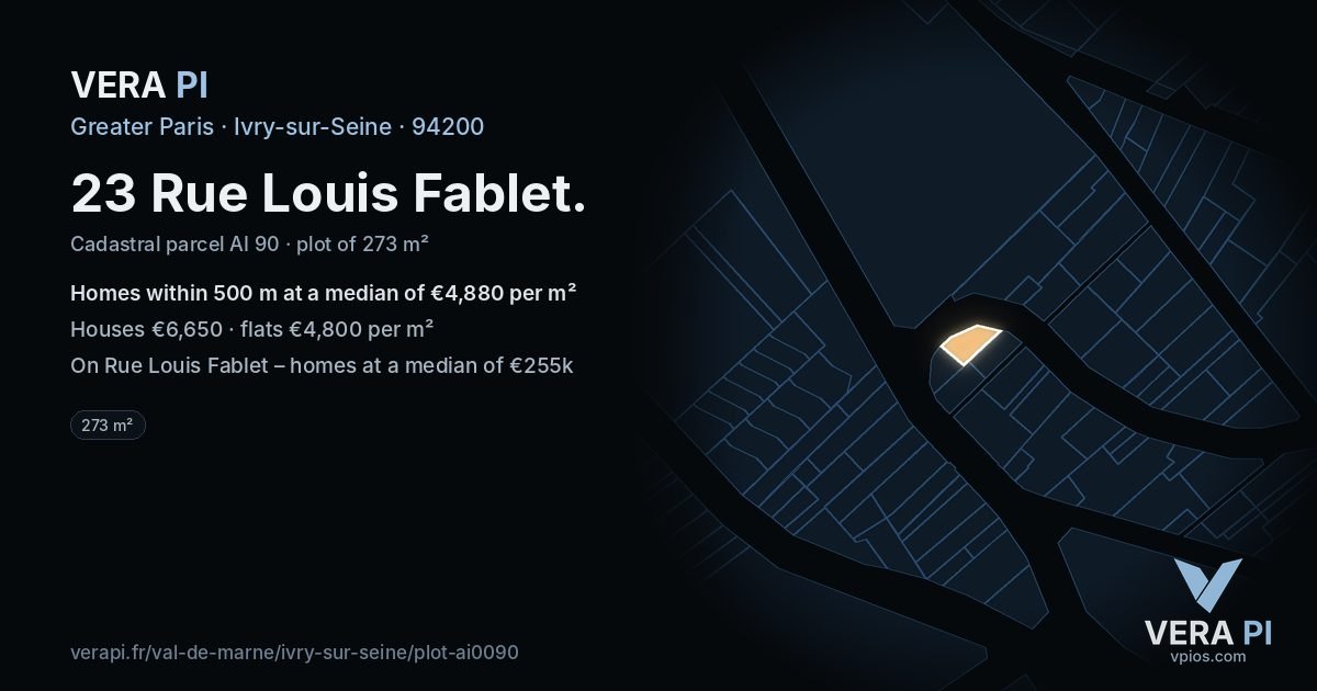 23 Rue Louis Fablet, Ivry-sur-Seine at night – the plot lit, the parcels around coloured by the prices near them