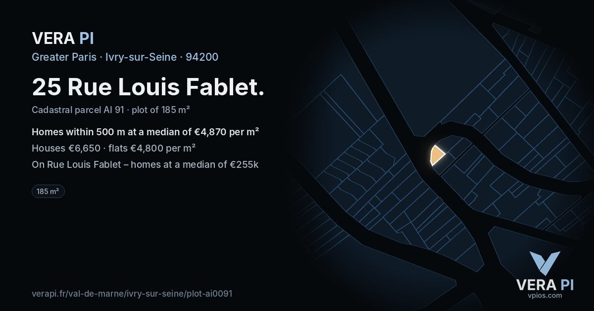 25 Rue Louis Fablet, Ivry-sur-Seine at night – the plot lit, the parcels around coloured by the prices near them