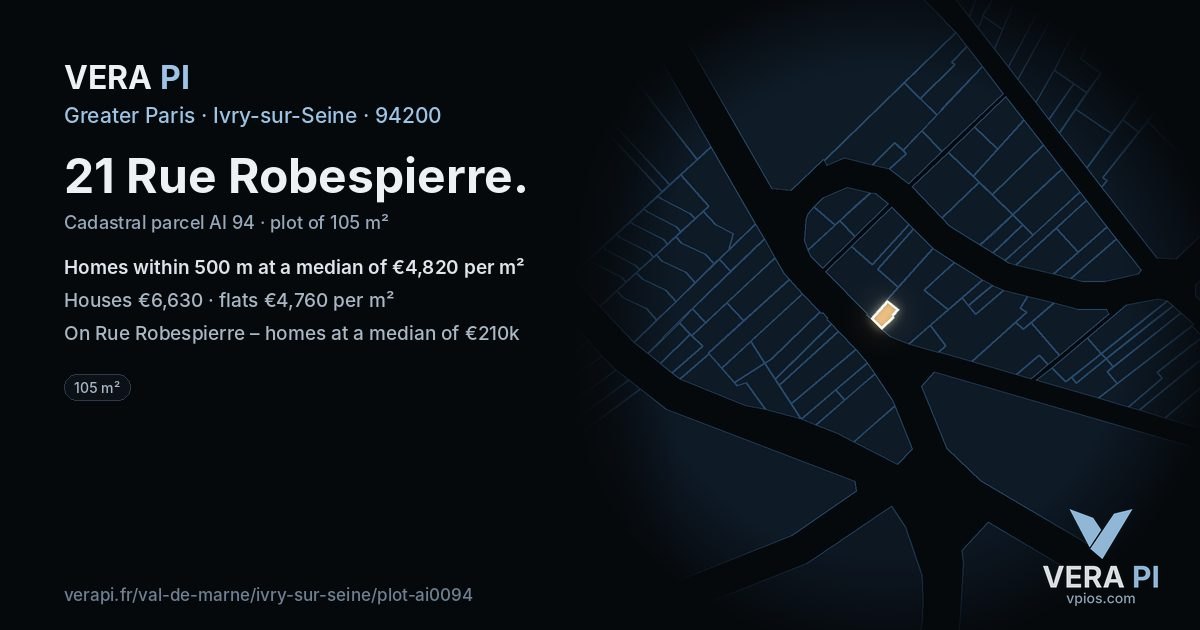 21 Rue Robespierre, Ivry-sur-Seine at night – the plot lit, the parcels around coloured by the prices near them
