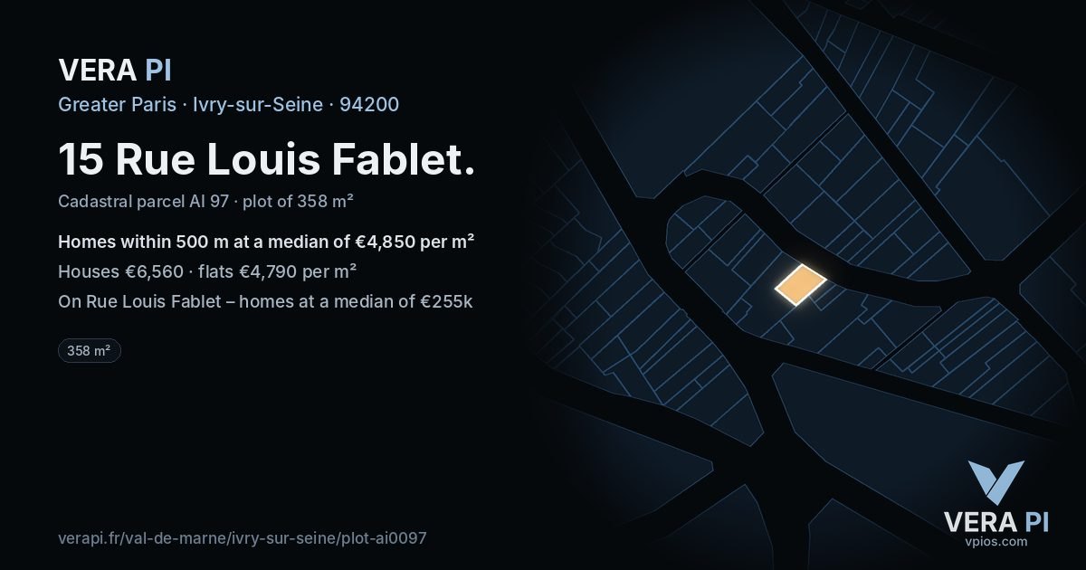 15 Rue Louis Fablet, Ivry-sur-Seine at night – the plot lit, the parcels around coloured by the prices near them