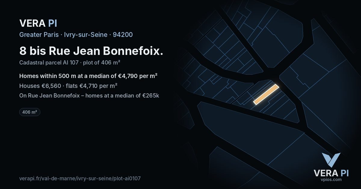 8 bis Rue Jean Bonnefoix, Ivry-sur-Seine at night – the plot lit, the parcels around coloured by the prices near them