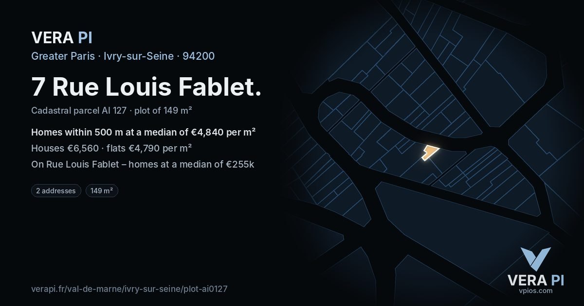 7 Rue Louis Fablet, Ivry-sur-Seine at night – the plot lit, the parcels around coloured by the prices near them