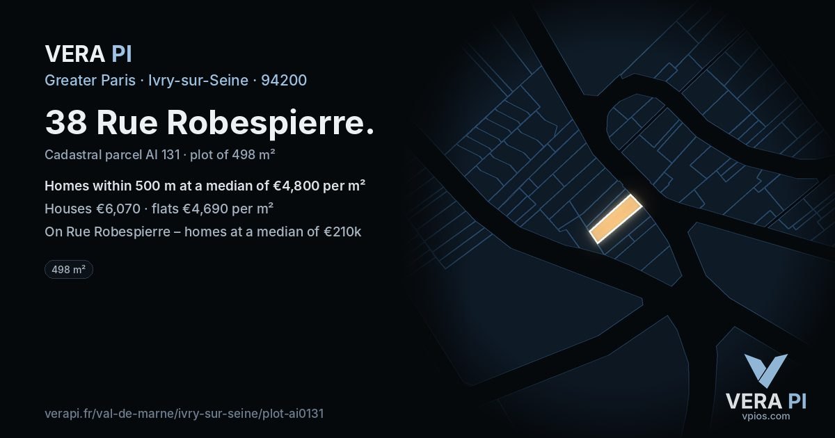 38 Rue Robespierre, Ivry-sur-Seine at night – the plot lit, the parcels around coloured by the prices near them