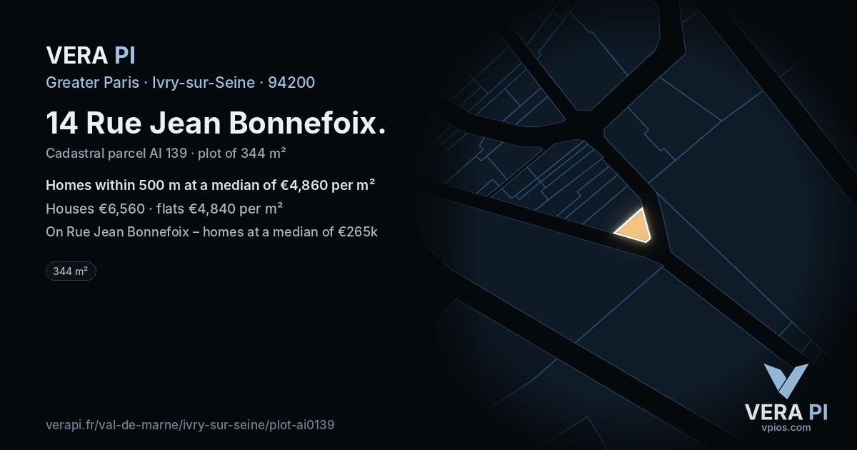 14 Rue Jean Bonnefoix, Ivry-sur-Seine at night – the plot lit, the parcels around coloured by the prices near them