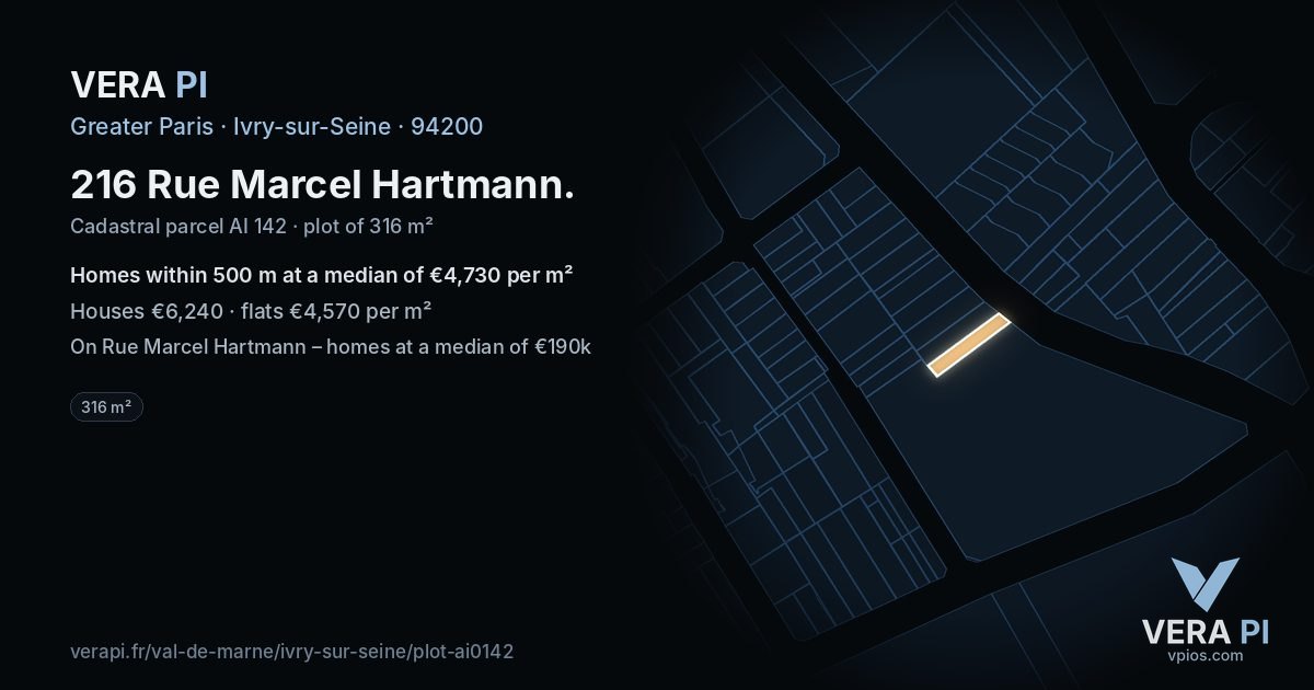 216 Rue Marcel Hartmann, Ivry-sur-Seine at night – the plot lit, the parcels around coloured by the prices near them