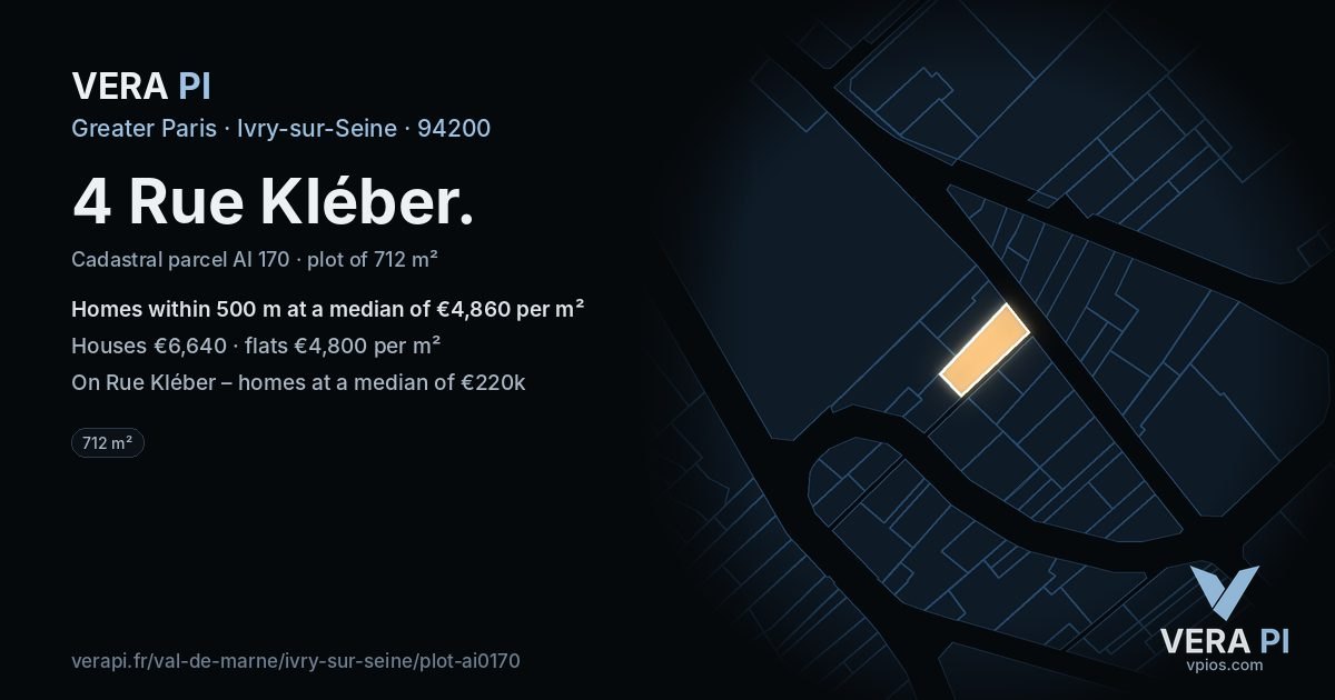 4 Rue Kléber, Ivry-sur-Seine at night – the plot lit, the parcels around coloured by the prices near them