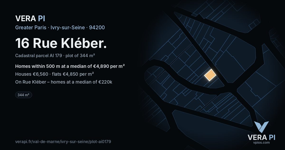 16 Rue Kléber, Ivry-sur-Seine at night – the plot lit, the parcels around coloured by the prices near them