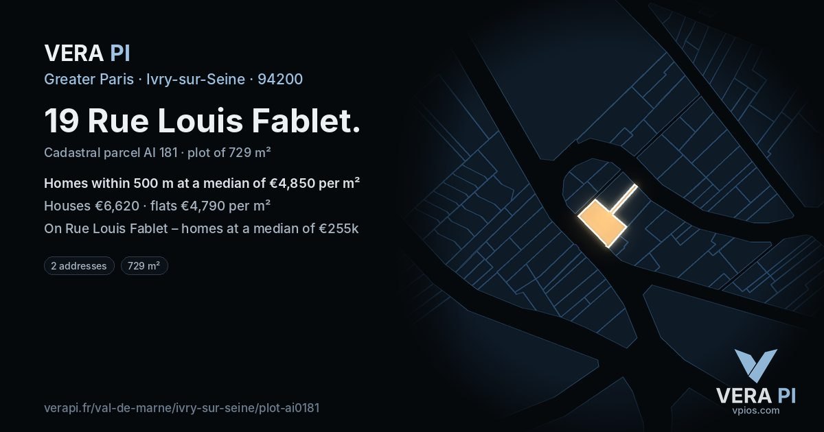 19 Rue Louis Fablet, Ivry-sur-Seine at night – the plot lit, the parcels around coloured by the prices near them
