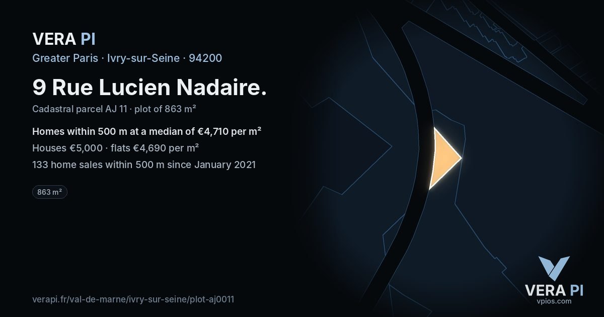 9 Rue Lucien Nadaire, Ivry-sur-Seine at night – the plot lit, the parcels around coloured by the prices near them