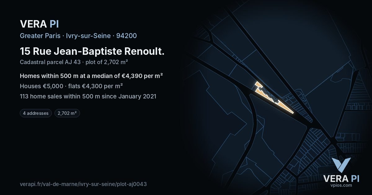 15 Rue Jean-Baptiste Renoult, Ivry-sur-Seine at night – the plot lit, the parcels around coloured by the prices near them