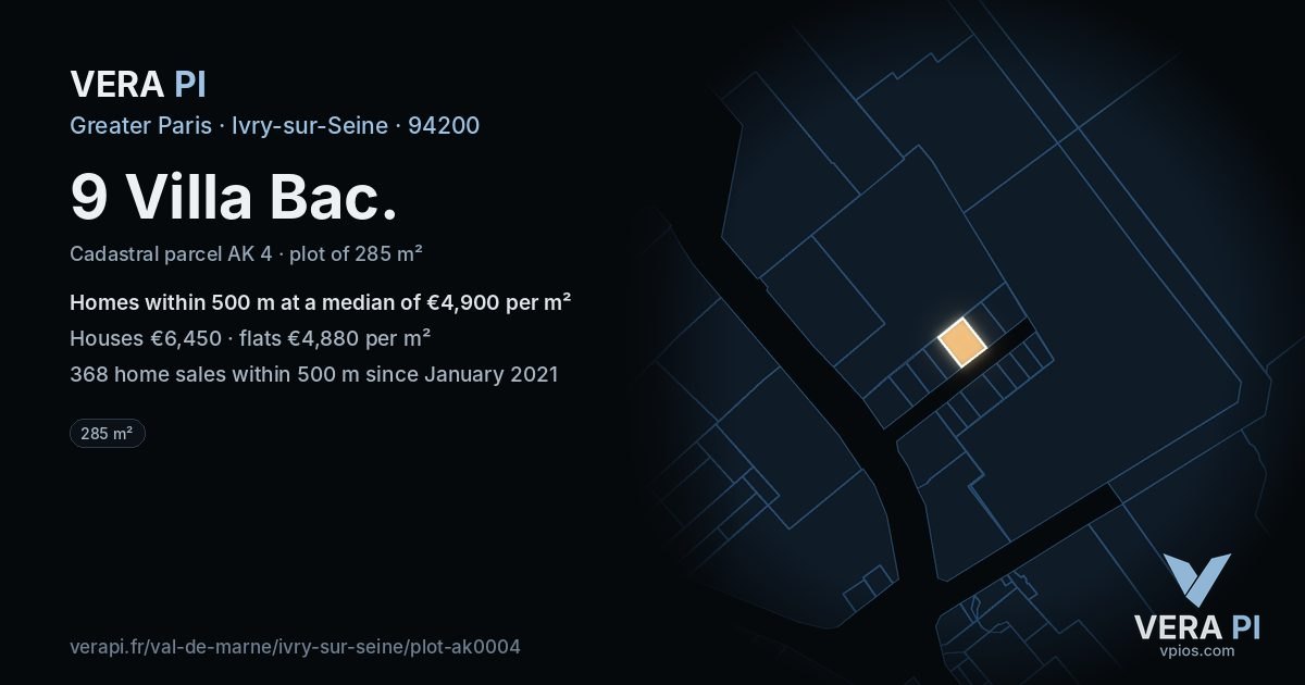 9 Villa Bac, Ivry-sur-Seine at night – the plot lit, the parcels around coloured by the prices near them
