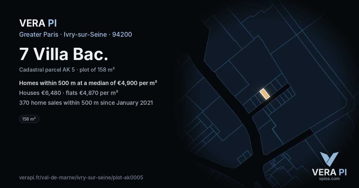 7 Villa Bac, Ivry-sur-Seine at night – the plot lit, the parcels around coloured by the prices near them