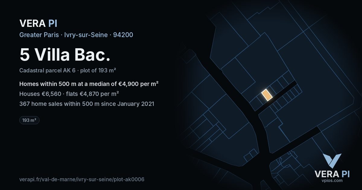 5 Villa Bac, Ivry-sur-Seine at night – the plot lit, the parcels around coloured by the prices near them