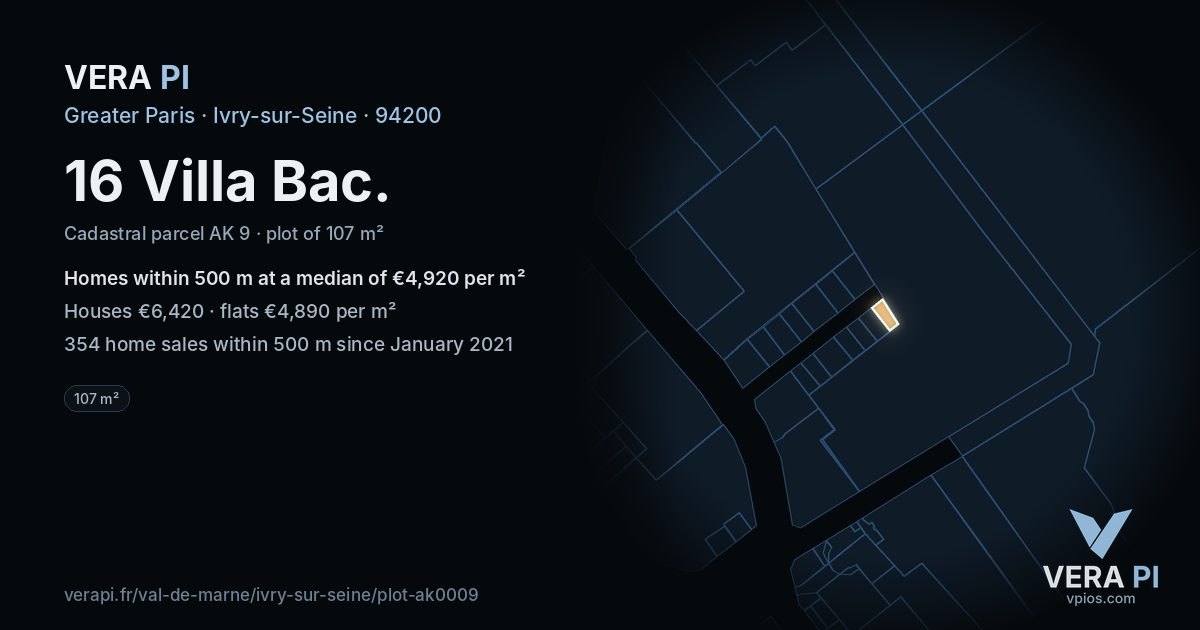 16 Villa Bac, Ivry-sur-Seine at night – the plot lit, the parcels around coloured by the prices near them
