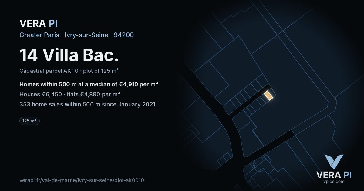 14 Villa Bac, Ivry-sur-Seine at night – the plot lit, the parcels around coloured by the prices near them