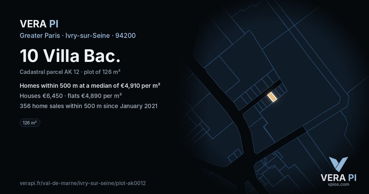 10 Villa Bac, Ivry-sur-Seine at night – the plot lit, the parcels around coloured by the prices near them