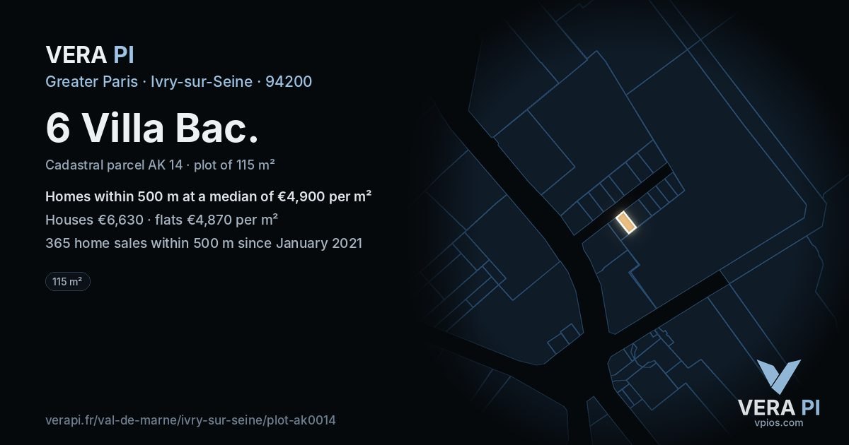 6 Villa Bac, Ivry-sur-Seine at night – the plot lit, the parcels around coloured by the prices near them