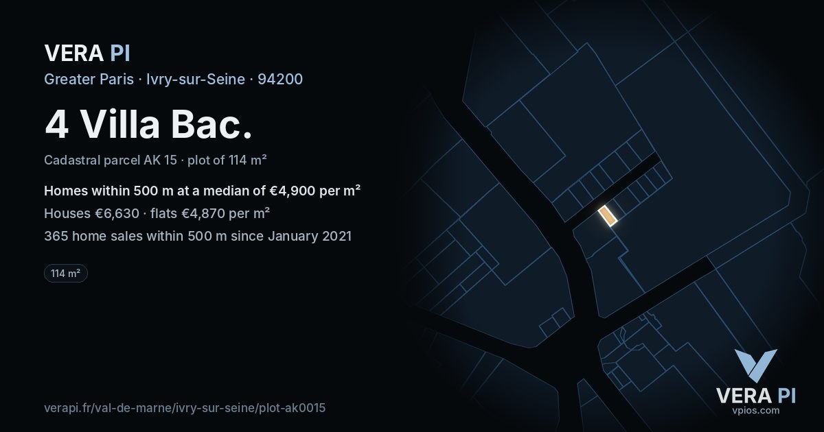 4 Villa Bac, Ivry-sur-Seine at night – the plot lit, the parcels around coloured by the prices near them
