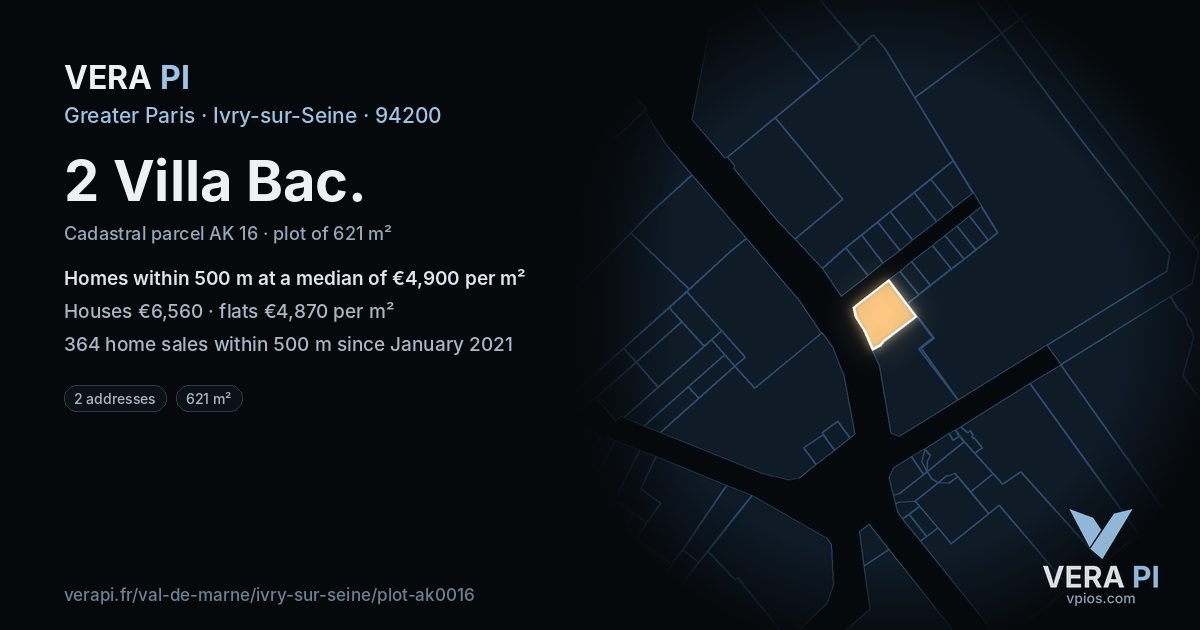 2 Villa Bac, Ivry-sur-Seine at night – the plot lit, the parcels around coloured by the prices near them
