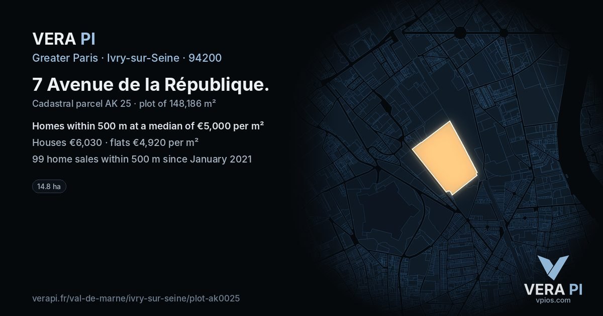 7 Avenue de la République, Ivry-sur-Seine at night – the plot lit, the parcels around coloured by the prices near them