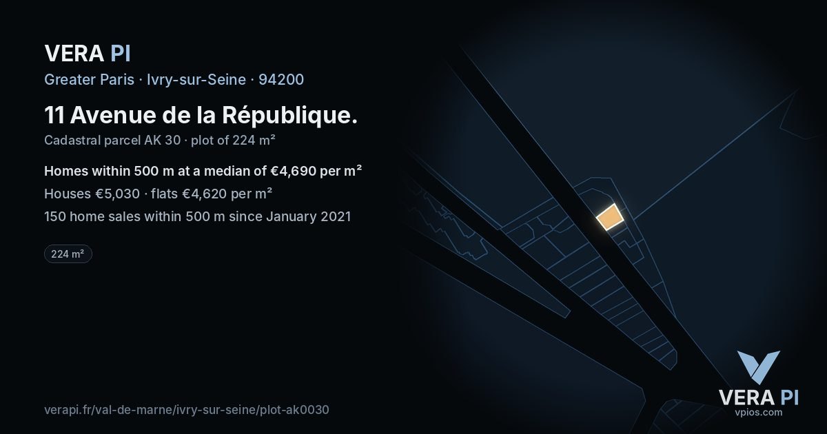 11 Avenue de la République, Ivry-sur-Seine at night – the plot lit, the parcels around coloured by the prices near them